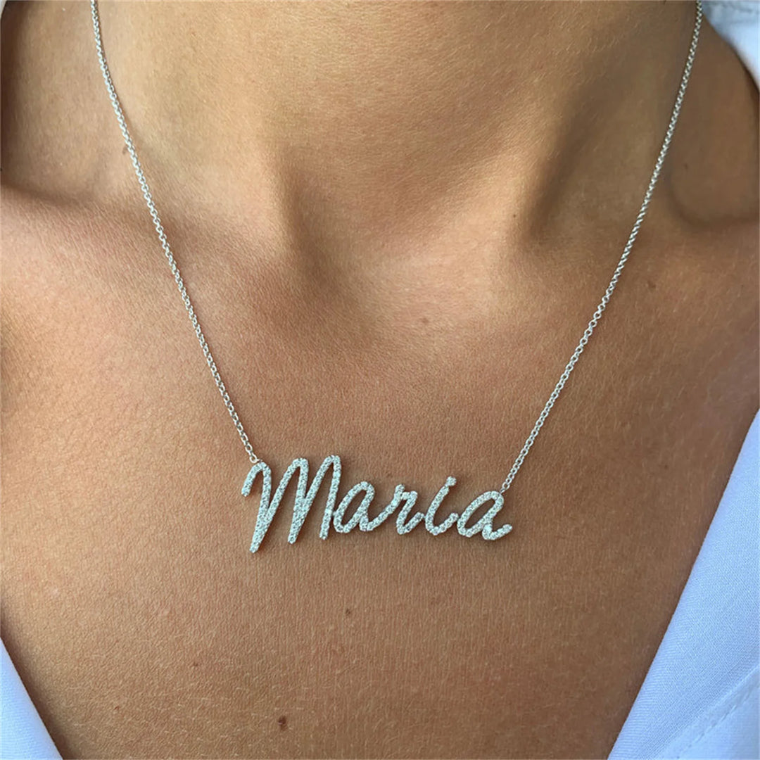 Colar Personalizado com Nome Em Zirconia Banhado a Ouro 18k