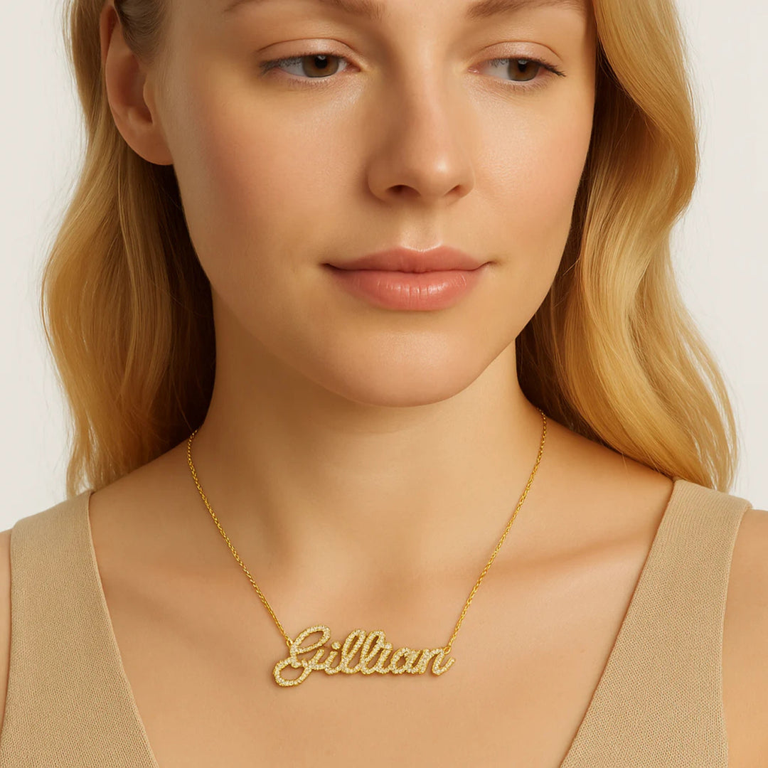 Colar Personalizado com Nome Em Zirconia Banhado a Ouro 18k