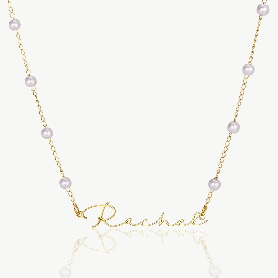 Colar Personalizado Com Nome E Pérolas Banhada a Ouro 18k