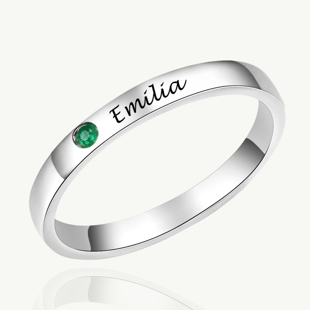 Anel Personalizado com Nome e Birthstone - Elegância em Prata