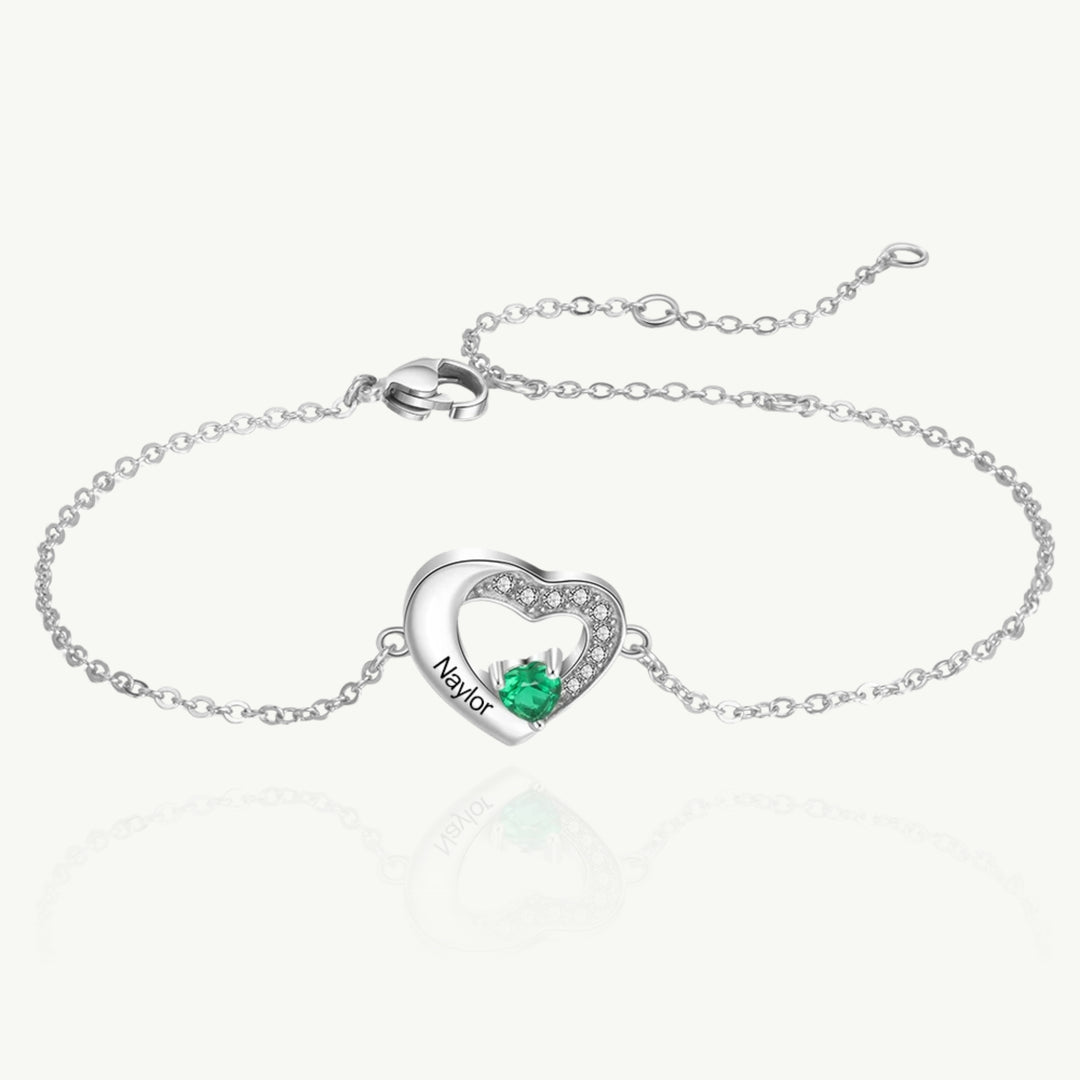 Pulseira Personalizada com Nome e Pedra do Mês em Prata 925