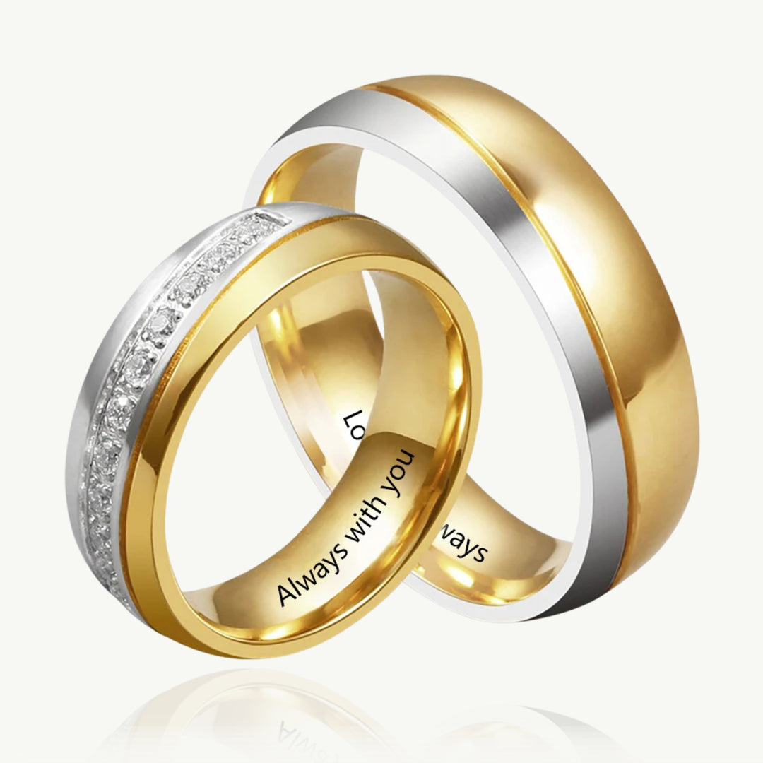 Aliança Personalizada Par Com Nomes E Zircônia Para Casais