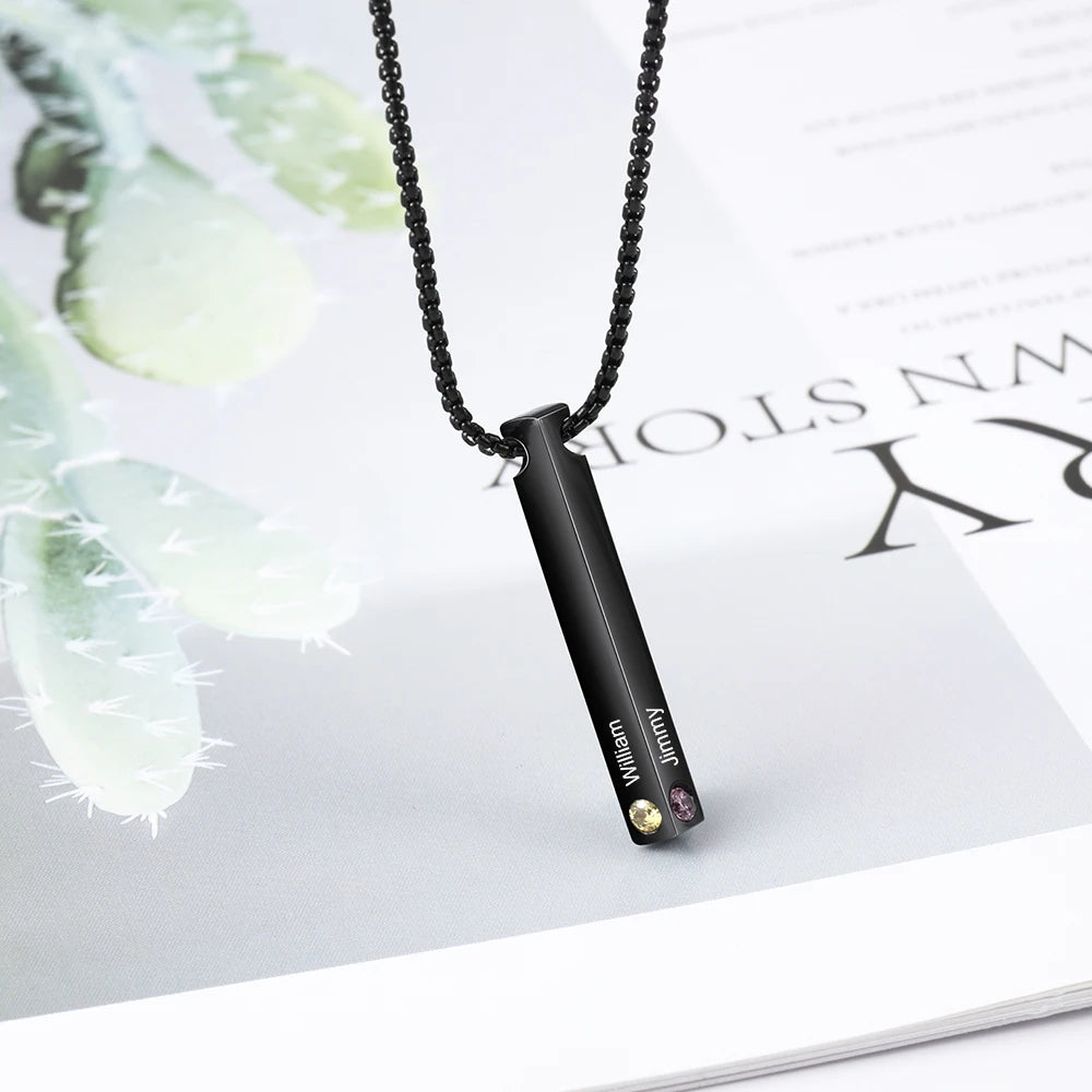 Colares de joalheiro com nome personalizado, colares de 4 lados personalizados de aço inoxidável, pingente de barra vertical