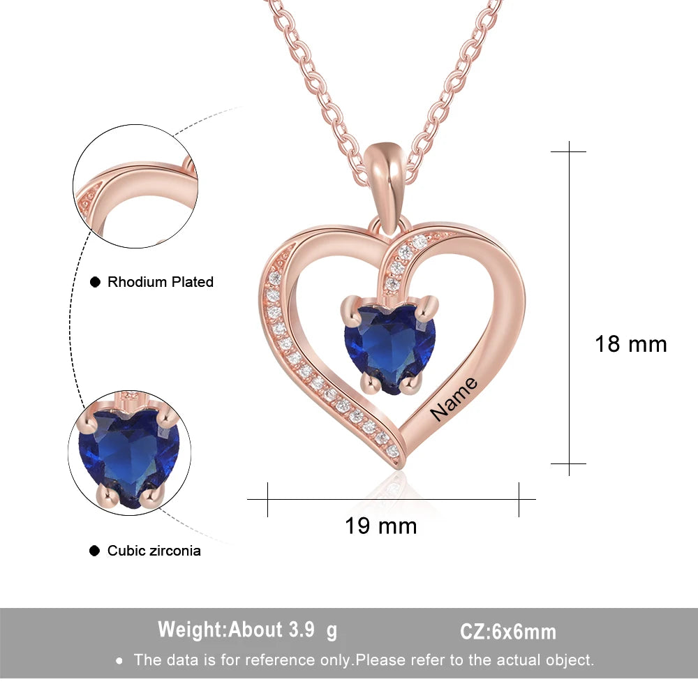 Nome de gravura personalizado coração pingente colar ouro/rosa cor ouro personalizado birthstone colar feminino jóias presente (ne104157)