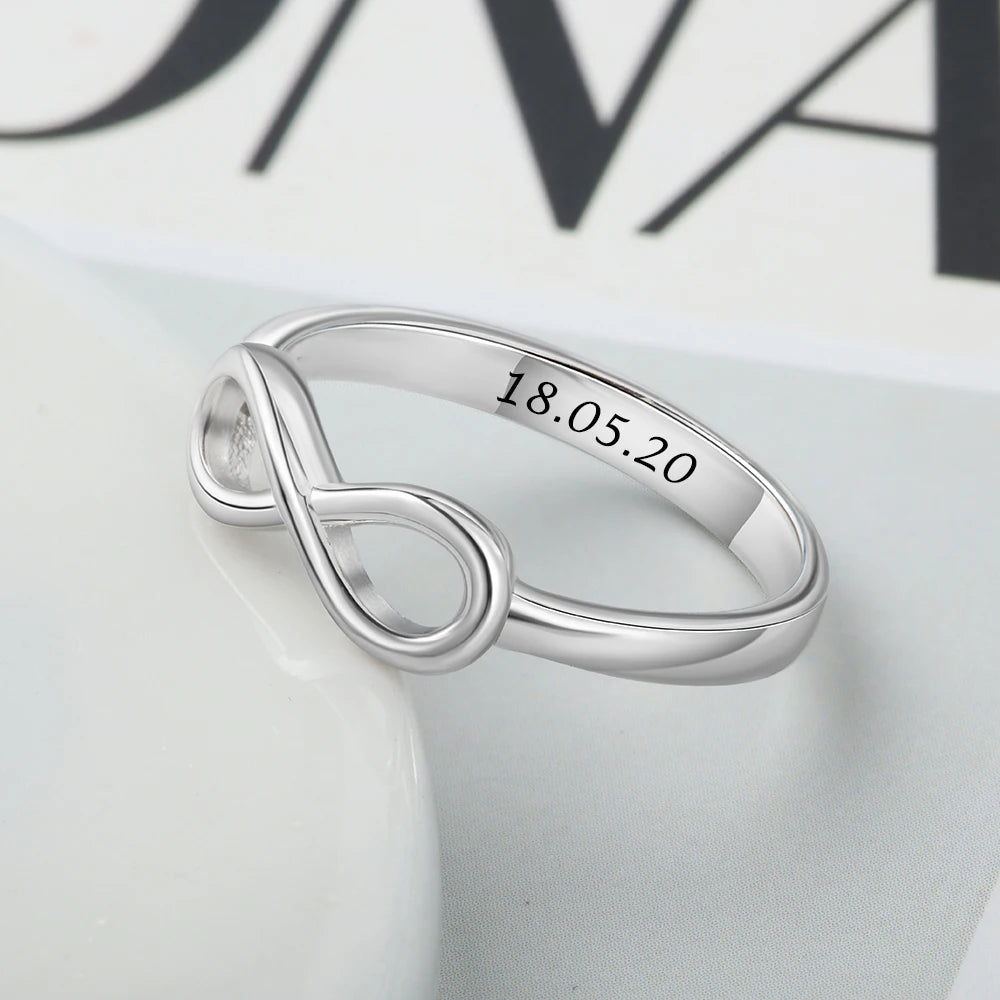 JewelOra-Infinity Love Knot Anéis para Mulheres, Personalizado, Personalizado Gravar Nome, Promessa Anel, Presentes de Aniversário, Cor Prata
