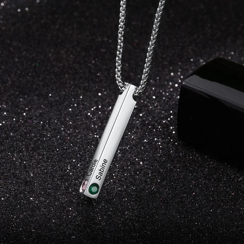 Colares de joalheiro com nome personalizado, colares de 4 lados personalizados de aço inoxidável, pingente de barra vertical