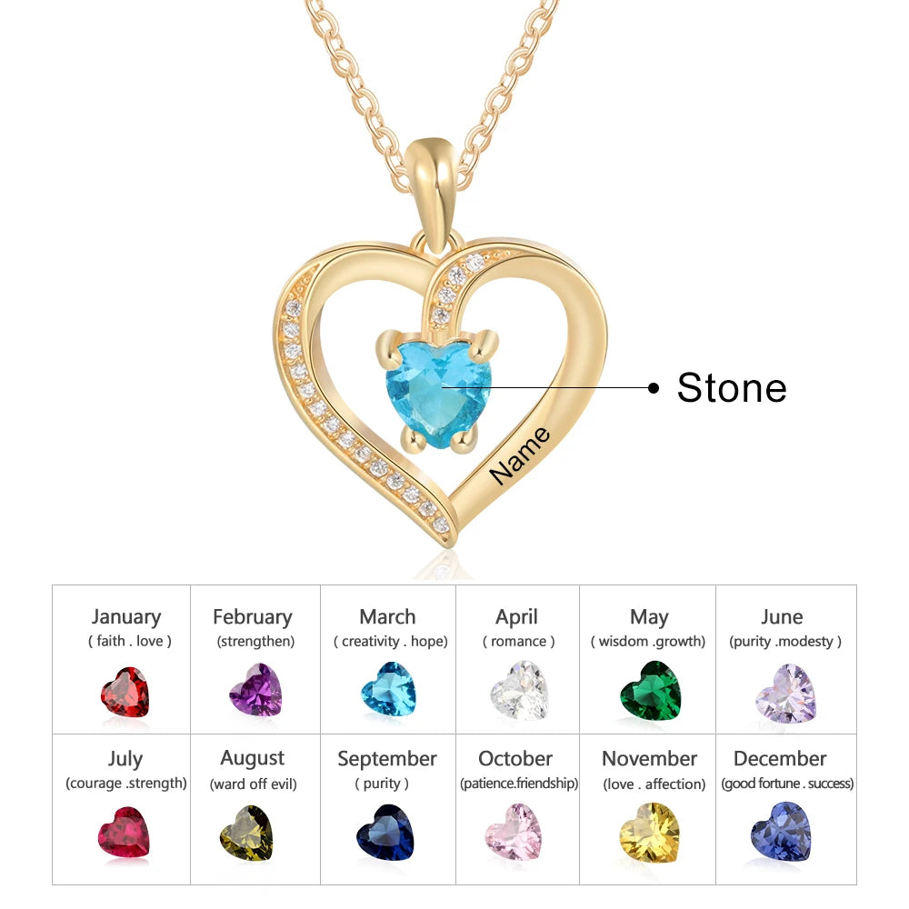 Nome de gravura personalizado coração pingente colar ouro/rosa cor ouro personalizado birthstone colar feminino jóias presente (ne104157)