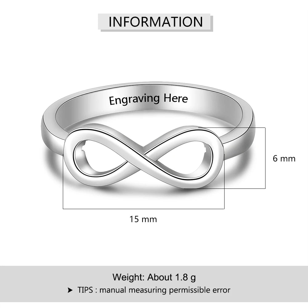 JewelOra-Infinity Love Knot Anéis para Mulheres, Personalizado, Personalizado Gravar Nome, Promessa Anel, Presentes de Aniversário, Cor Prata