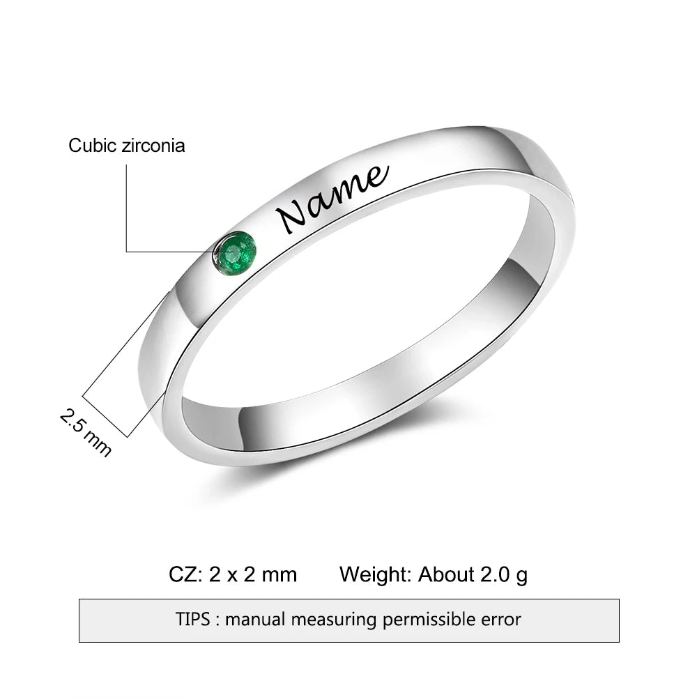 Jewelora-Anel com nome personalizado para mulheres, cor prata, birthstone, anéis gravados personalizados, joias da moda, presentes para mãe