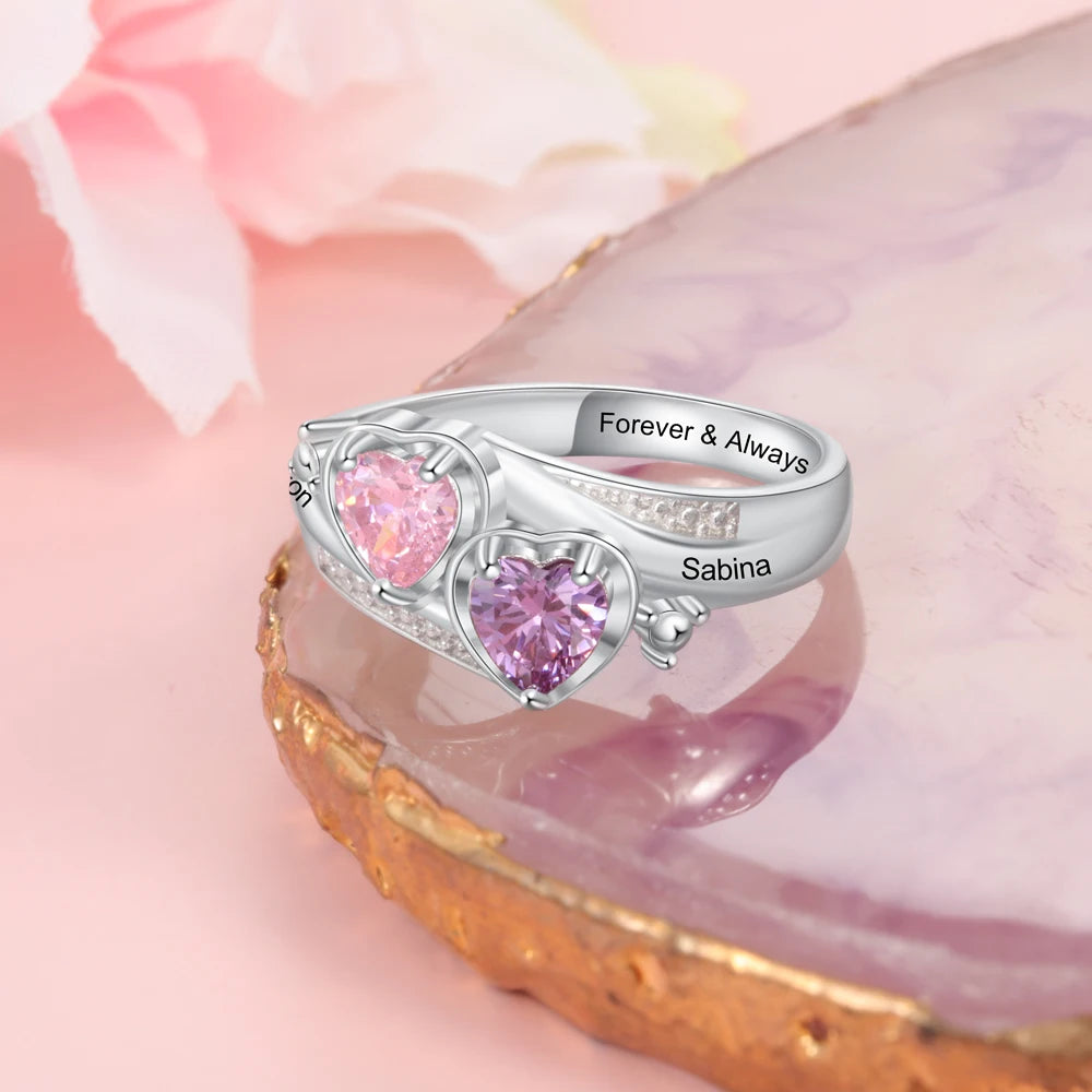 Anel de joalheiro gravado, nome personalizado, cor prata para mulheres, personalizado, pedra de aniversário, casamento, noivado, presente