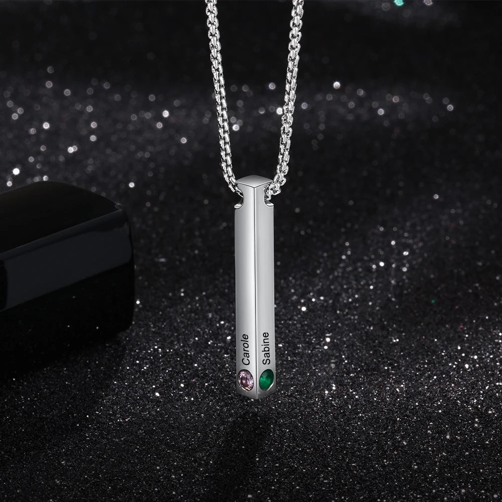 Colares de joalheiro com nome personalizado, colares de 4 lados personalizados de aço inoxidável, pingente de barra vertical