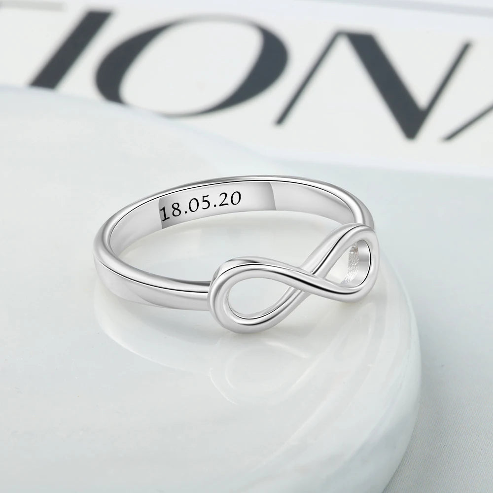 JewelOra-Infinity Love Knot Anéis para Mulheres, Personalizado, Personalizado Gravar Nome, Promessa Anel, Presentes de Aniversário, Cor Prata
