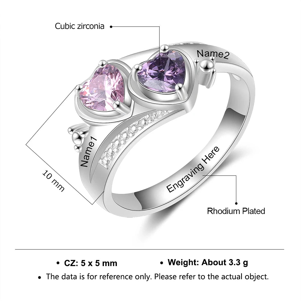 Anel de joalheiro gravado, nome personalizado, cor prata para mulheres, personalizado, pedra de aniversário, casamento, noivado, presente