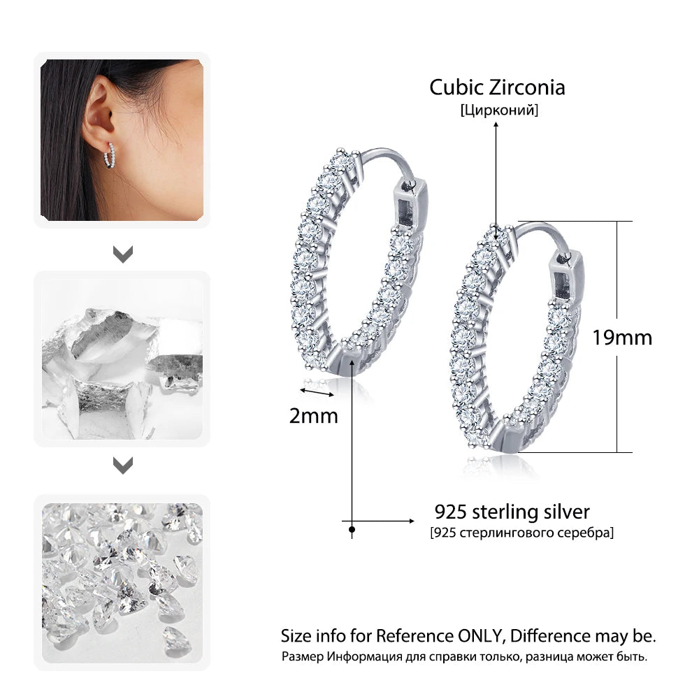 925 brincos de argola para mulheres, zircônia cúbica, moda, joias de casamento, presente para meninas, EA101739, espumante