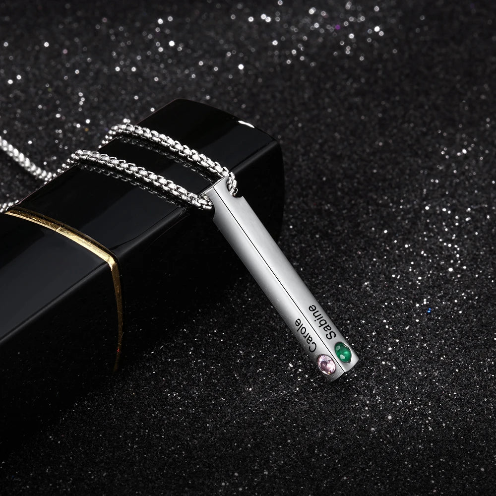 Colares de joalheiro com nome personalizado, colares de 4 lados personalizados de aço inoxidável, pingente de barra vertical