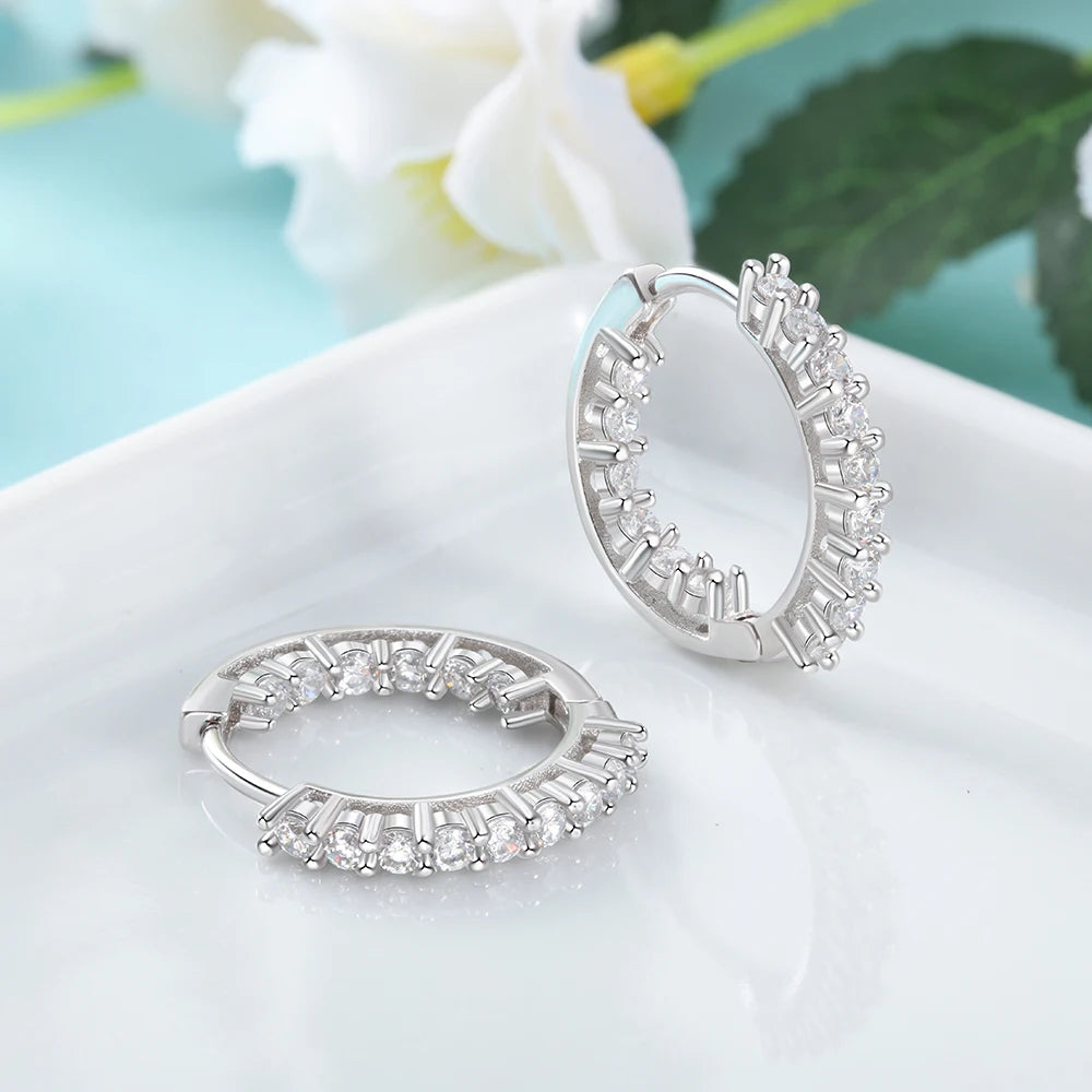 925 brincos de argola para mulheres, zircônia cúbica, moda, joias de casamento, presente para meninas, EA101739, espumante