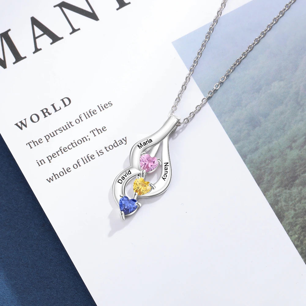 3 coração birthstone pingentes jóias presentes de aniversário jóias personalizado nome gravável colares para mulheres personalizado
