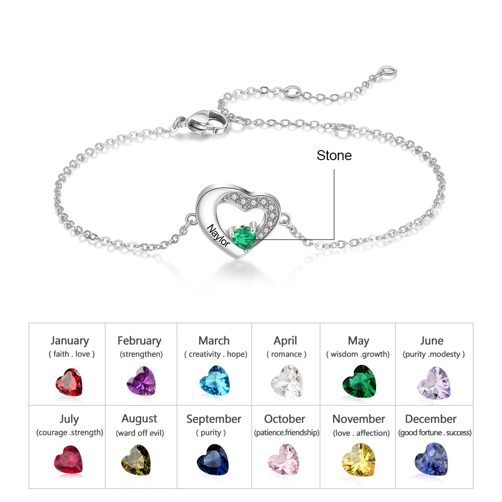 Erersonalized 925 terterling ililver nngraved racame racracelet para omen omen over sobre racustomized ireart irirthstone rachain racracelet (1010102973)