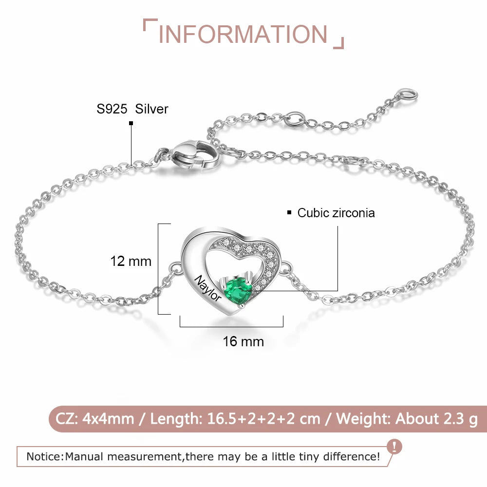 Erersonalized 925 terterling ililver nngraved racame racracelet para omen omen over sobre racustomized ireart irirthstone rachain racracelet (1010102973)