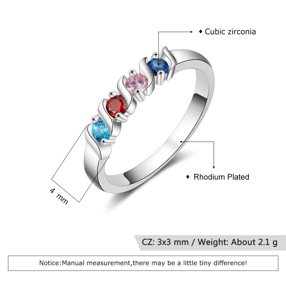 JewelOra-Anel de dedo personalizado de zircônia para mulheres, 4 birthstone, anéis de casamento personalizados, presentes exclusivos para a mãe, tamanho 6-12