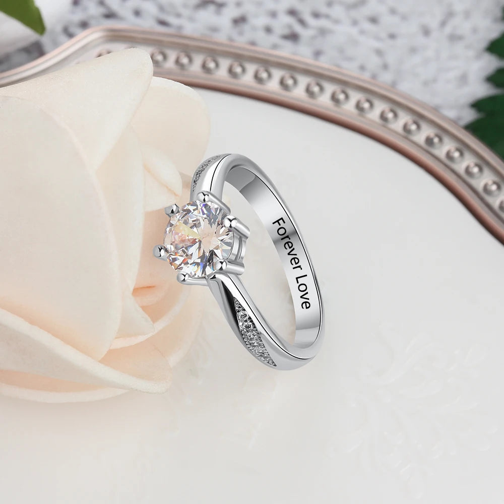 Anel de casamento clássico presente personalizado nome gravado anéis de cor prata para mulheres joias de aniversário (jóiara ri 103758 )