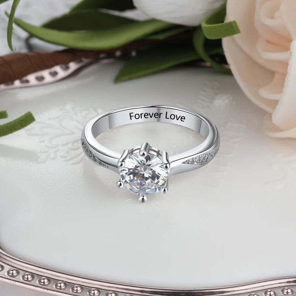 Anel de casamento clássico presente personalizado nome gravado anéis de cor prata para mulheres joias de aniversário (jóiara ri 103758 )