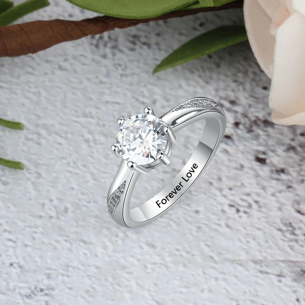 Anel de casamento clássico presente personalizado nome gravado anéis de cor prata para mulheres joias de aniversário (jóiara ri 103758 )