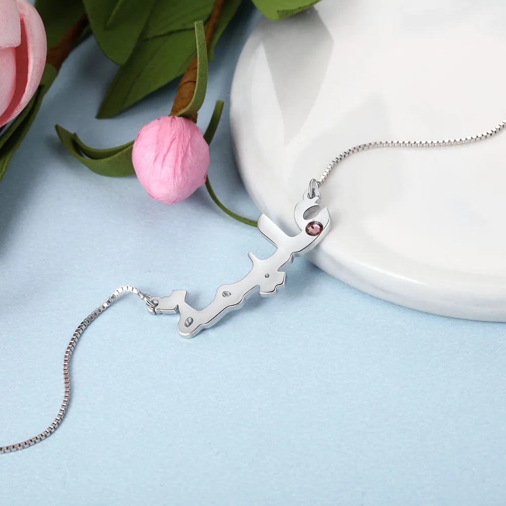 JewelOra-Colar personalizado com nome árabe com Birthstone, prata esterlina 925, placa de identificação personalizada, presente de aniversário para ela
