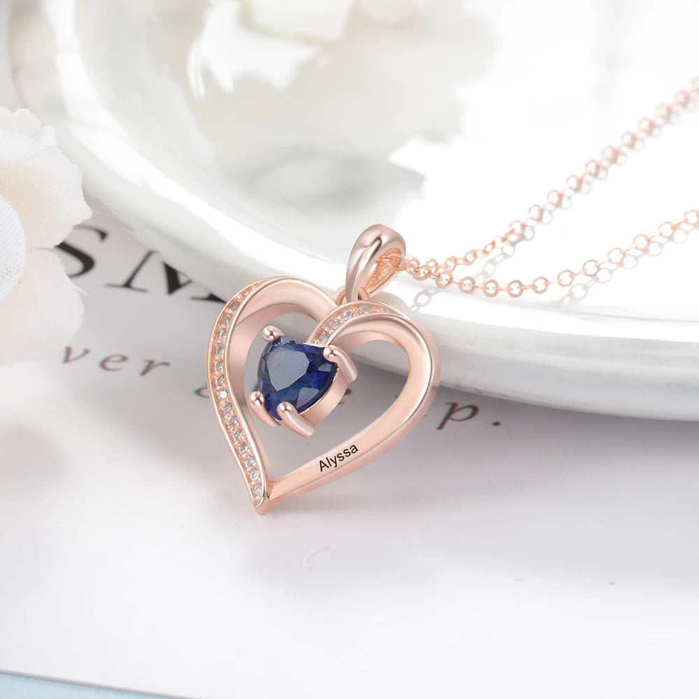 Nome de gravura personalizado coração pingente colar ouro/rosa cor ouro personalizado birthstone colar feminino jóias presente (ne104157)