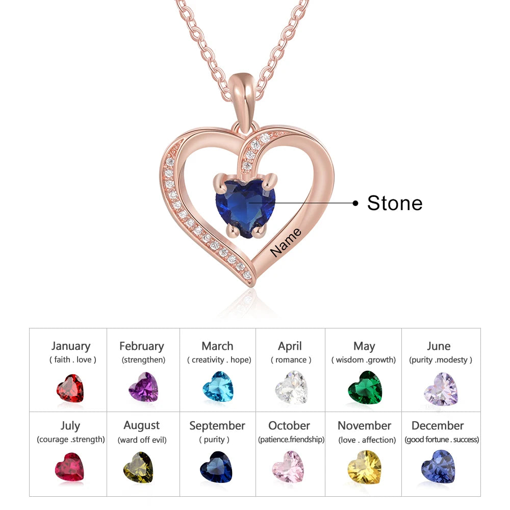 Nome de gravura personalizado coração pingente colar ouro/rosa cor ouro personalizado birthstone colar feminino jóias presente (ne104157)