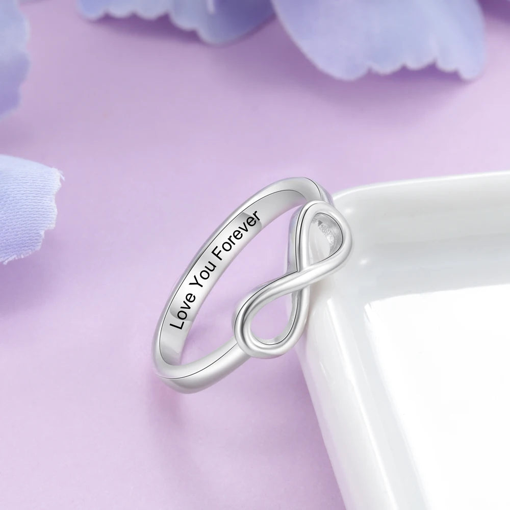 JewelOra-Infinity Love Knot Anéis para Mulheres, Personalizado, Personalizado Gravar Nome, Promessa Anel, Presentes de Aniversário, Cor Prata