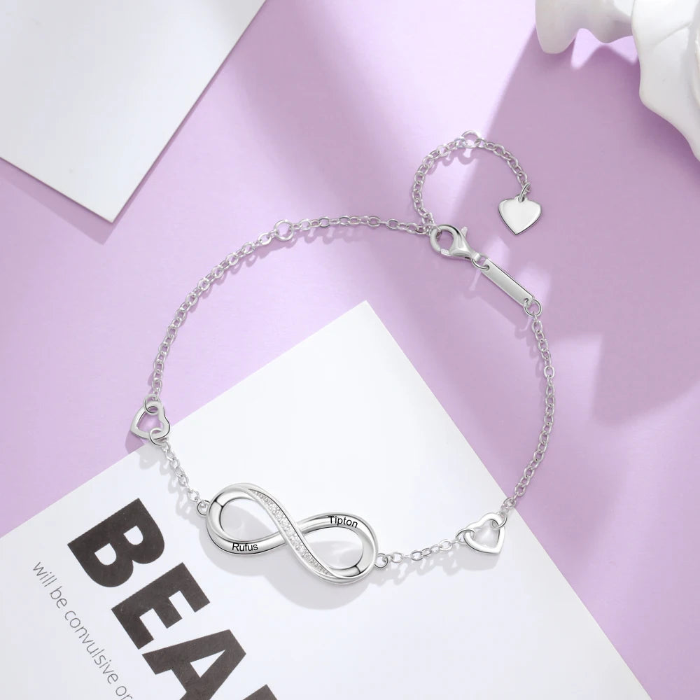 Jewelora pulseira com nome personalizado gravado para mulheres, pulseira infinita de prata esterlina 925 personalizada, presente de promessa para ela