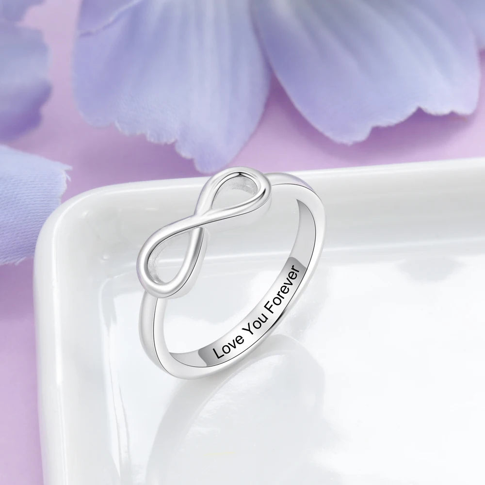 JewelOra-Infinity Love Knot Anéis para Mulheres, Personalizado, Personalizado Gravar Nome, Promessa Anel, Presentes de Aniversário, Cor Prata
