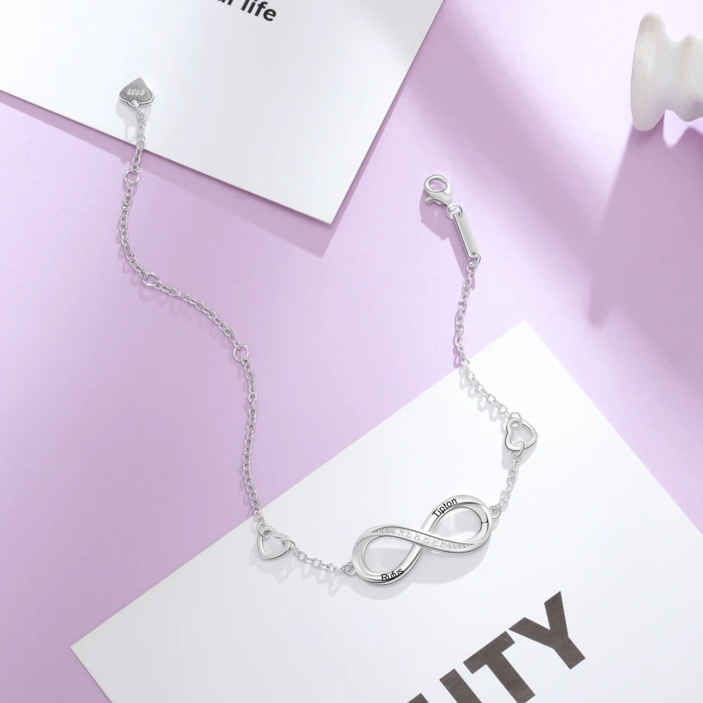 Jewelora pulseira com nome personalizado gravado para mulheres, pulseira infinita de prata esterlina 925 personalizada, presente de promessa para ela