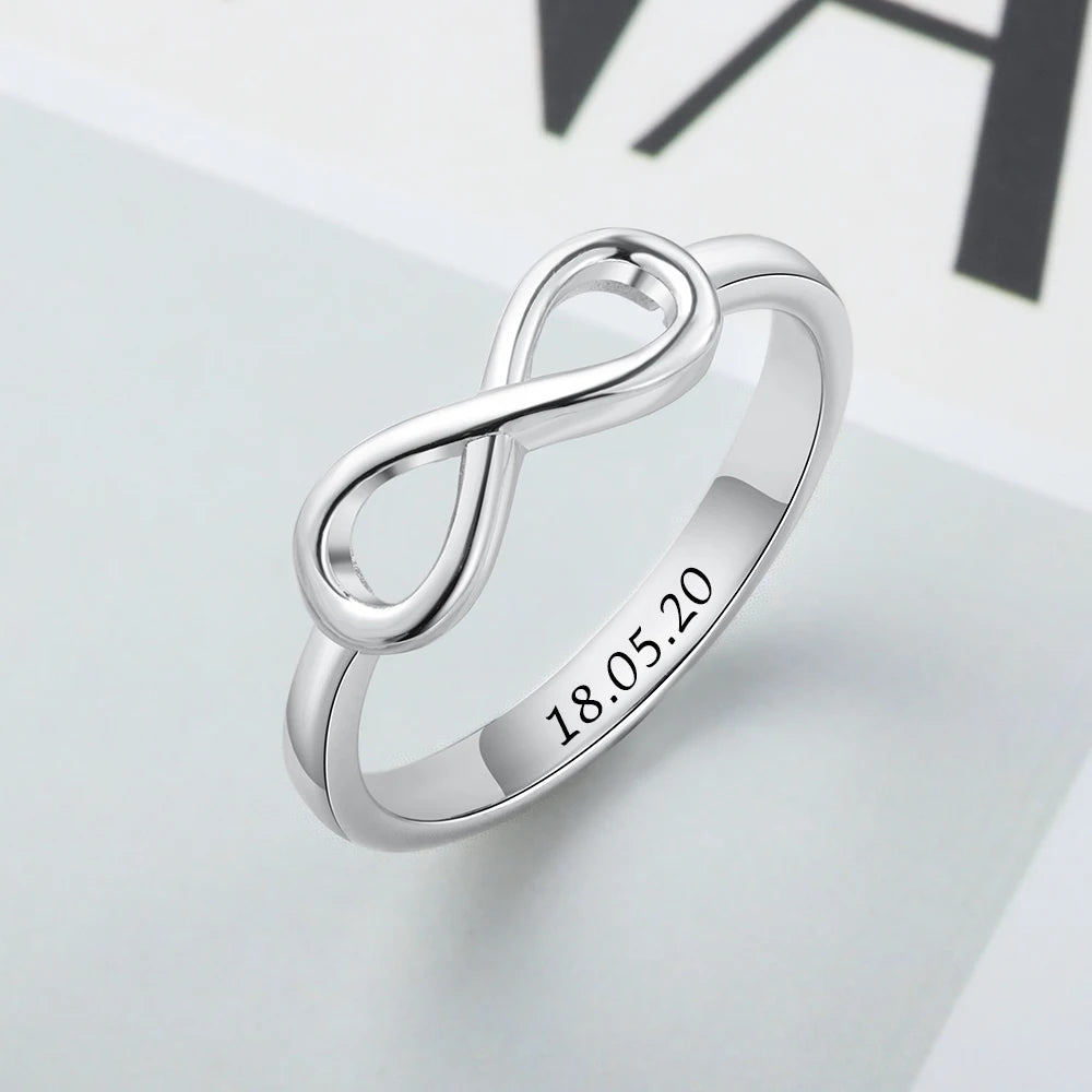 JewelOra-Infinity Love Knot Anéis para Mulheres, Personalizado, Personalizado Gravar Nome, Promessa Anel, Presentes de Aniversário, Cor Prata