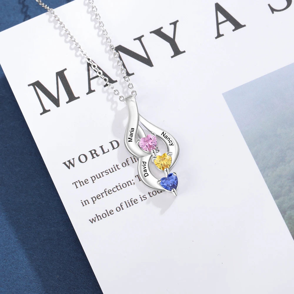 3 coração birthstone pingentes jóias presentes de aniversário jóias personalizado nome gravável colares para mulheres personalizado