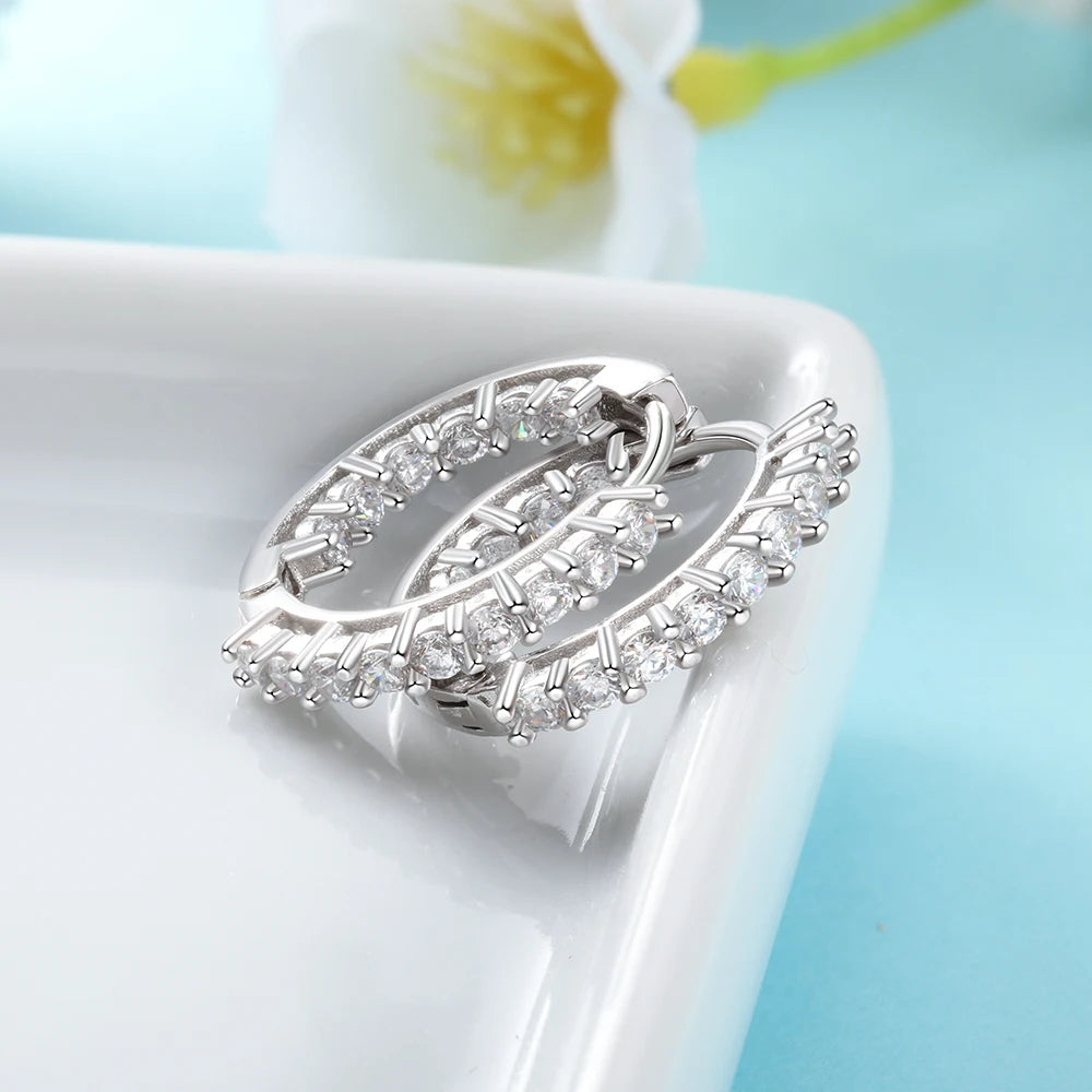 925 brincos de argola para mulheres, zircônia cúbica, moda, joias de casamento, presente para meninas, EA101739, espumante