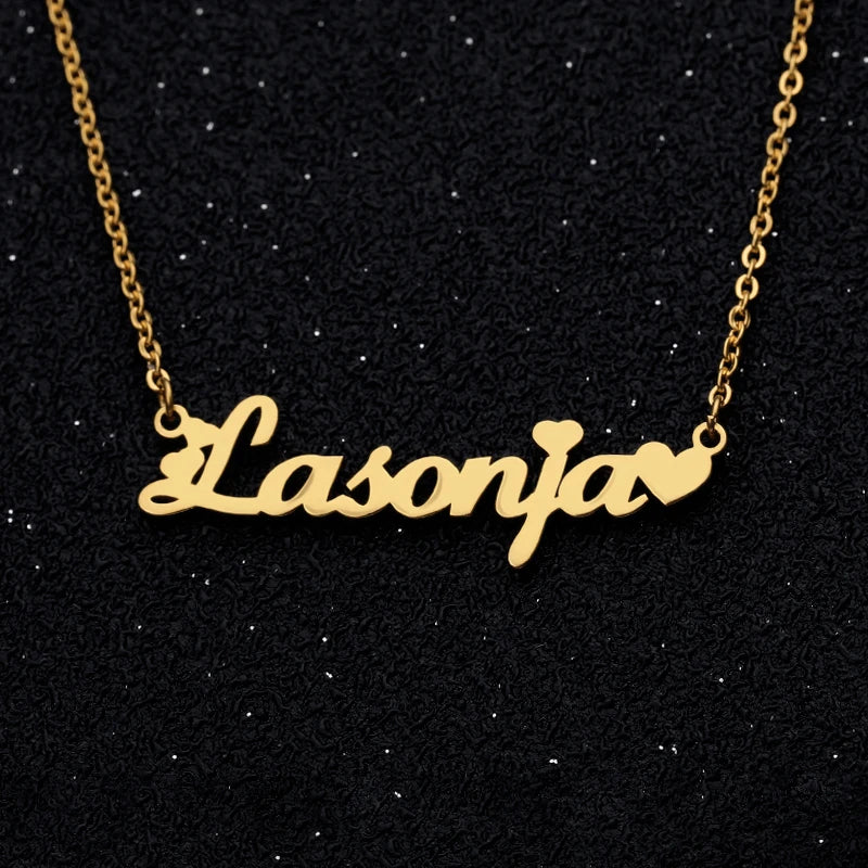 Colares com nome personalizado para mulheres, colar com nome personalizado com coração e borboleta gargantilha, aço inoxidável, presente da jóia do casamento