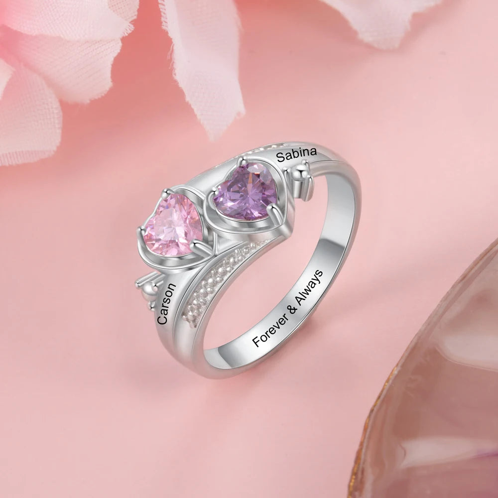Anel de joalheiro gravado, nome personalizado, cor prata para mulheres, personalizado, pedra de aniversário, casamento, noivado, presente