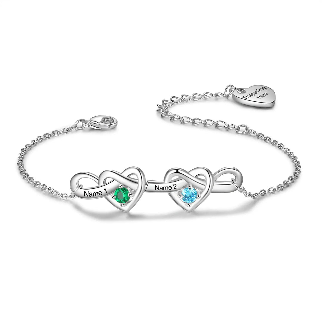 Pulseira de coração com nó personalizado com 2 a 6 pedras de aniversário, nome personalizado da família, pulseiras e pulseiras gravadas, presente para mães, namorada