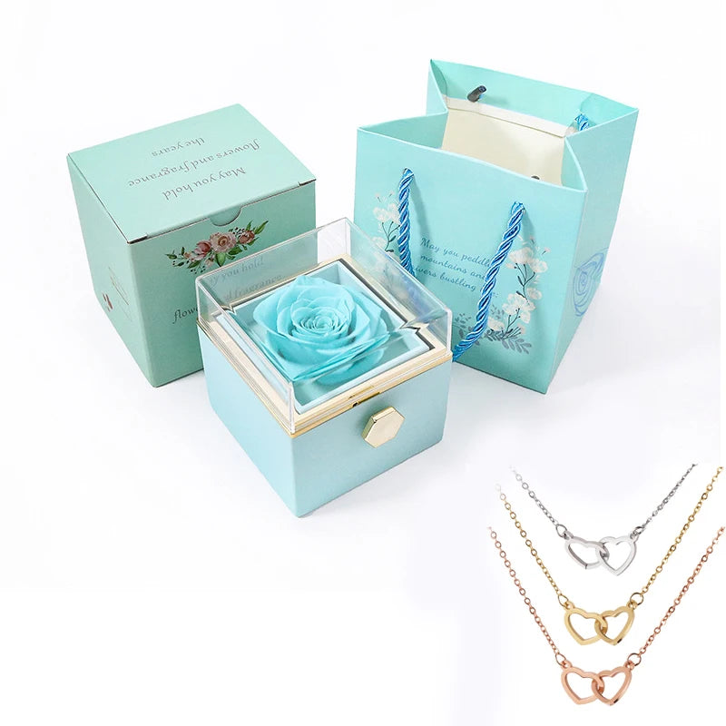 Personalizado dos namorados sabão rosa jóias anel caixa girar pingente de casamento colar caso de armazenamento para mulheres namorada presente de natal