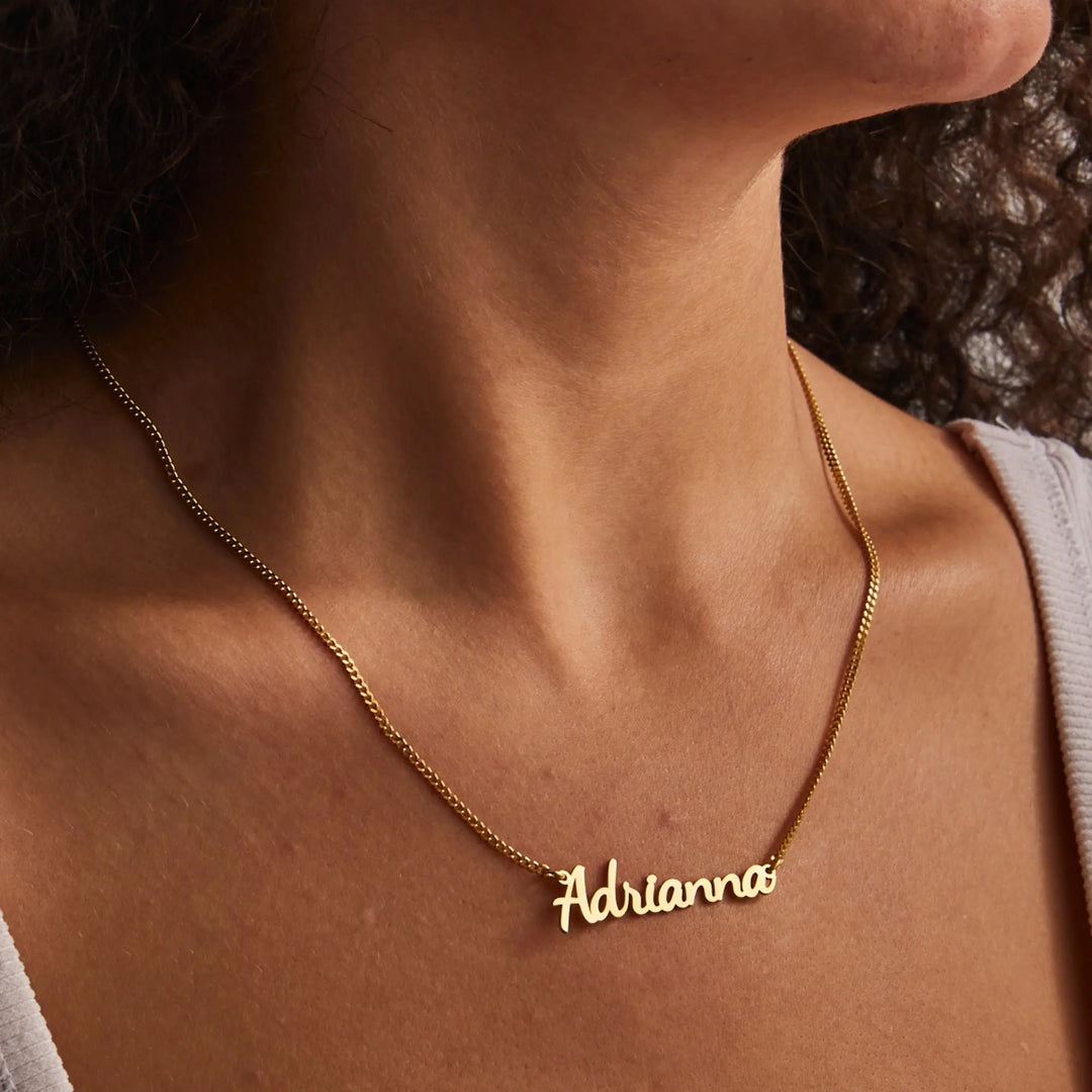 Colar com nome personalizado para mulheres, Curb Chain, personalizado, cor do ouro, aço inoxidável, nome colares, presente da jóia do Natal