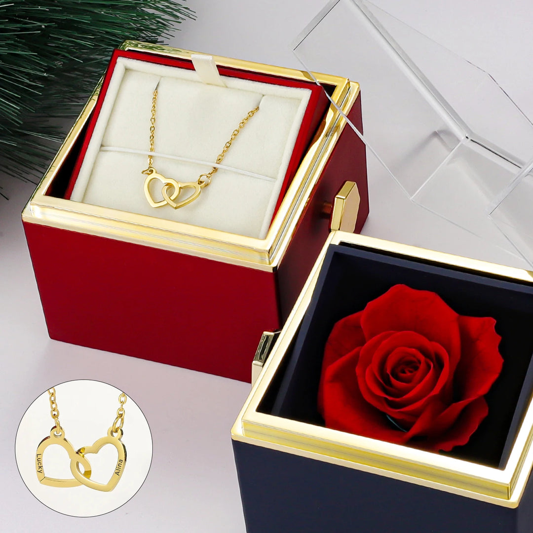 Personalizado dos namorados sabão rosa jóias anel caixa girar pingente de casamento colar caso de armazenamento para mulheres namorada presente de natal
