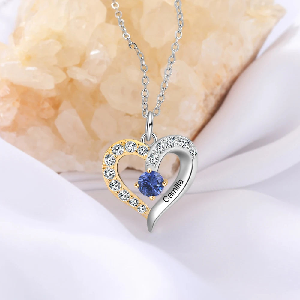 925 prata esterlina personalizado coração colar com 1-5 birthstones personalizado gravado nome das mães pingentes presentes do ano novo