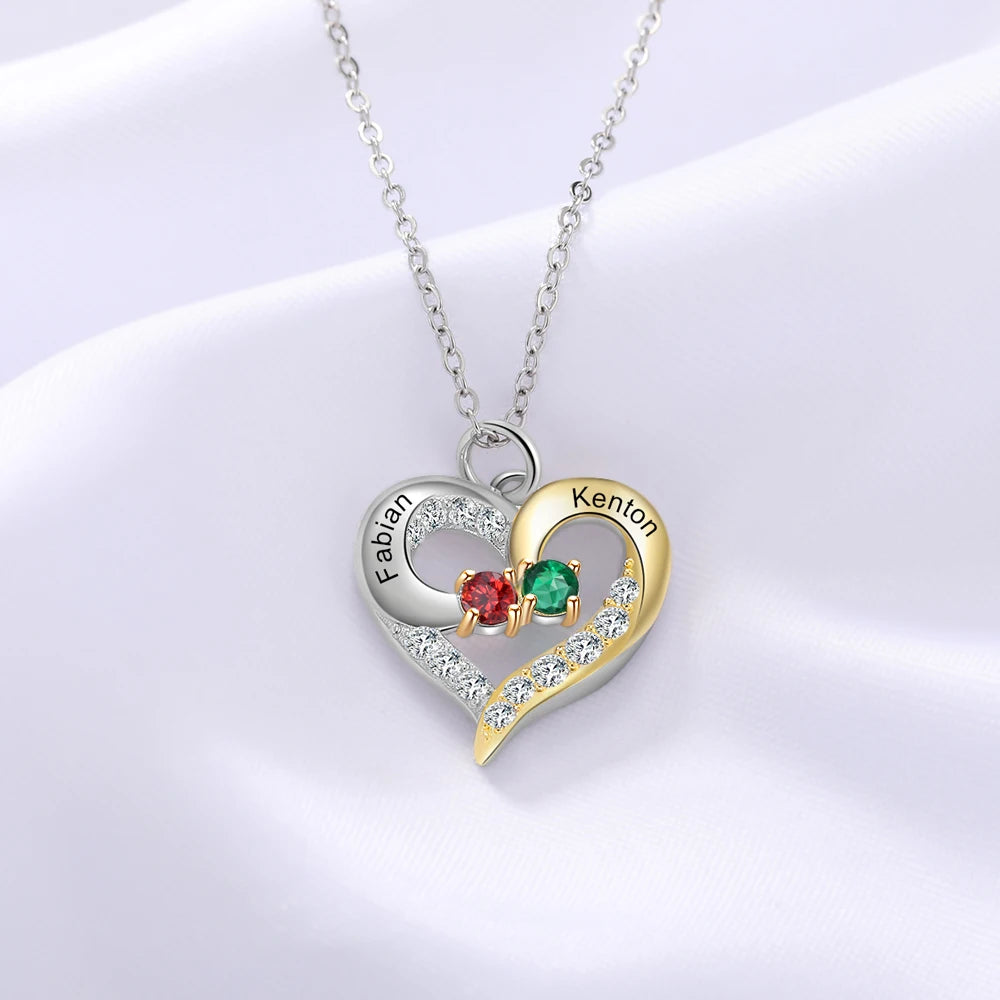 925 prata esterlina personalizado coração colar com 1-5 birthstones personalizado gravado nome das mães pingentes presentes do ano novo