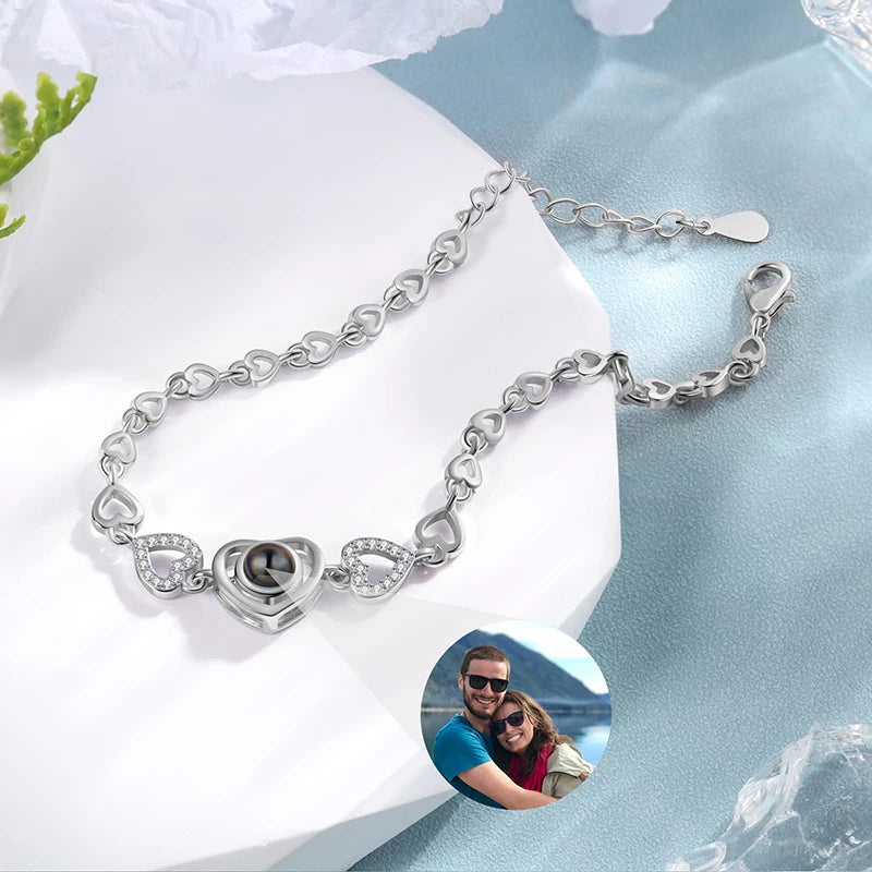 Pulseira de foto de projeção personalizada-pulseira com pingente de coração-projeção-pulseira de foto memorial-jóias fotográficas