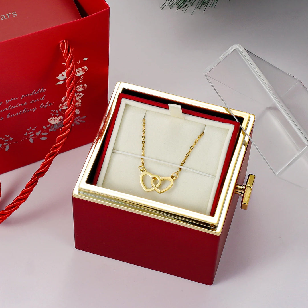 Personalizado dos namorados sabão rosa jóias anel caixa girar pingente de casamento colar caso de armazenamento para mulheres namorada presente de natal