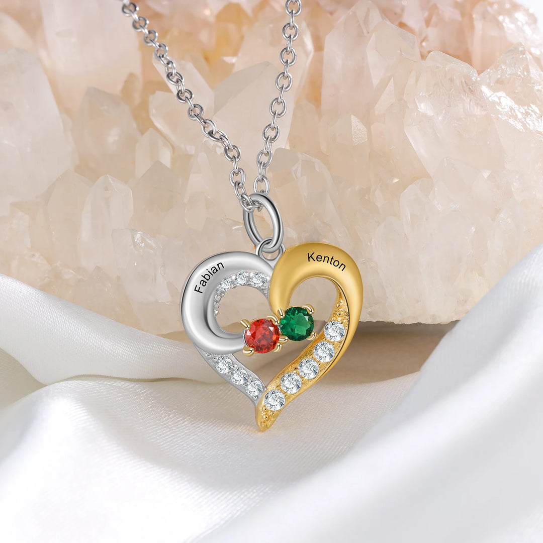 925 prata esterlina personalizado coração colar com 1-5 birthstones personalizado gravado nome das mães pingentes presentes do ano novo