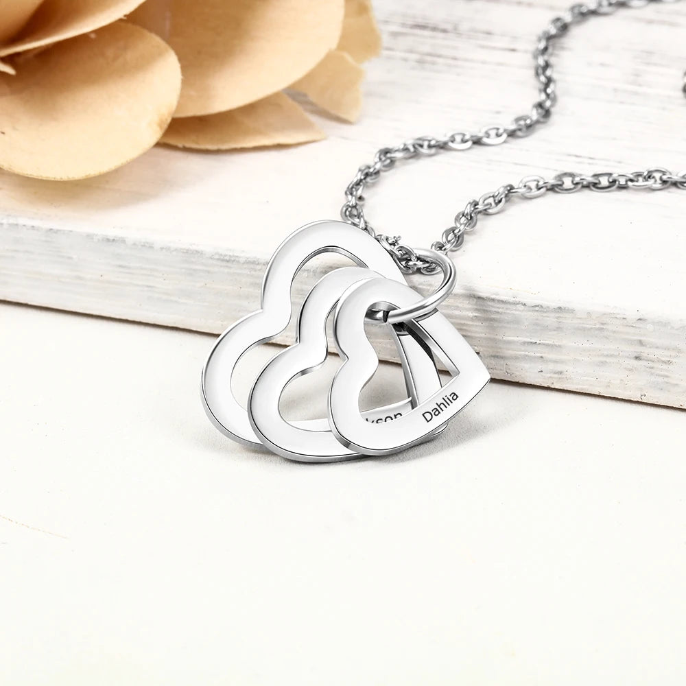 Colar gravado em aço inoxidável personalizado para mulheres, pingente de coração multicamadas personalizado, 2-6 nomes, 3 cores