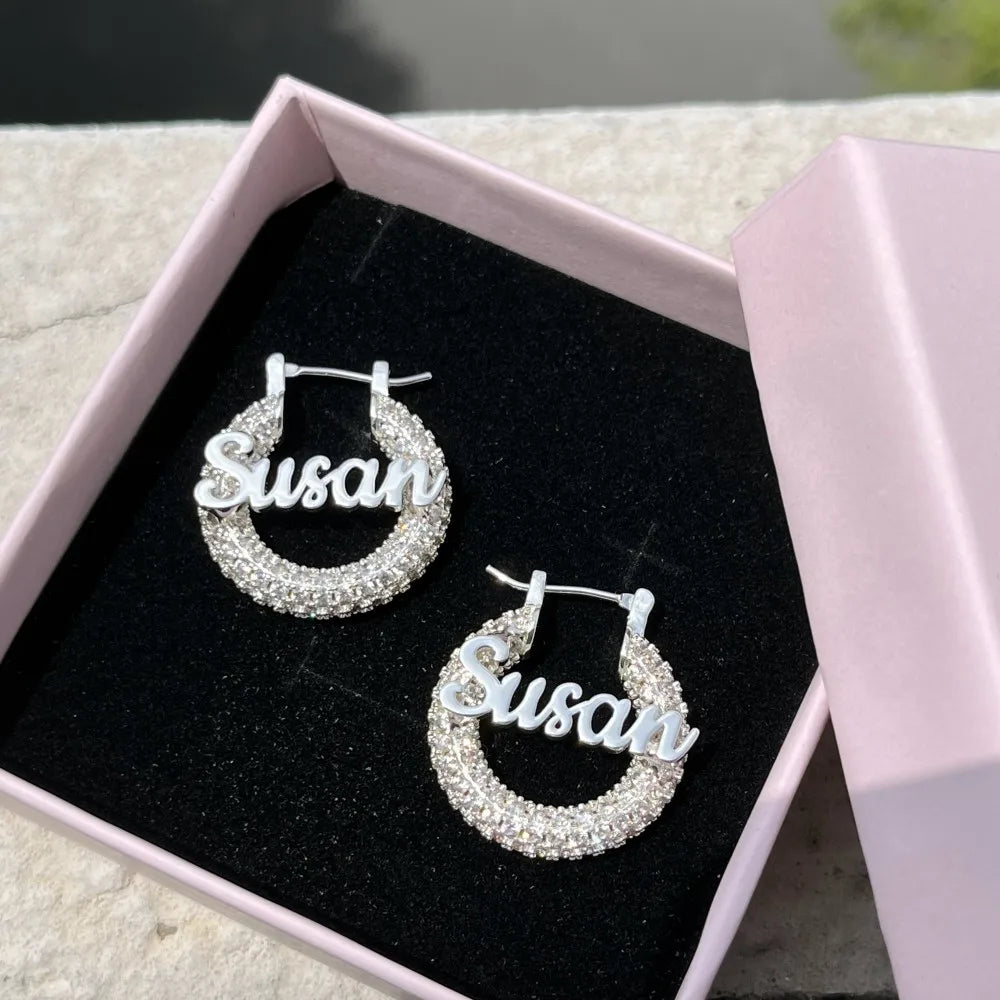 DUOYING-Custom Nameplate Bling Brincos, Mini Hoop Personalizado, 22mm, Carta, Aço Inoxidável Brilhante, Jóias Crianças